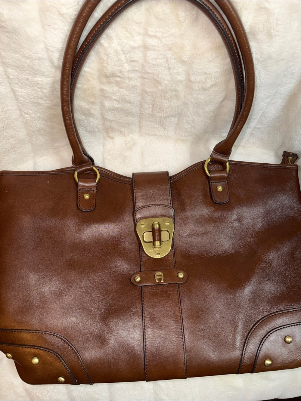 Beautiful Etienne Aigner Classic Brown Leather Tote Handbag
